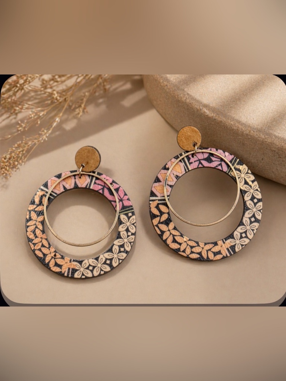 Boho Floral Cutout Hoop Earrings - 2”